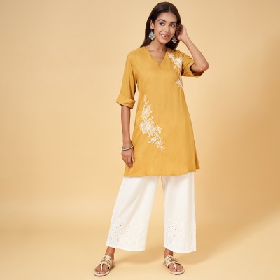 Rangmanch by Pantaloons Casual Embroidered Women Yellow, White Top