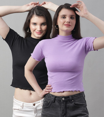 bamboo breeze Casual Solid Women Purple, Black Top