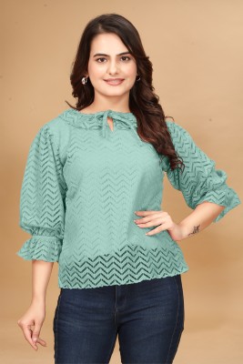 Krishna Enterprise Casual Self Design Women Green Top