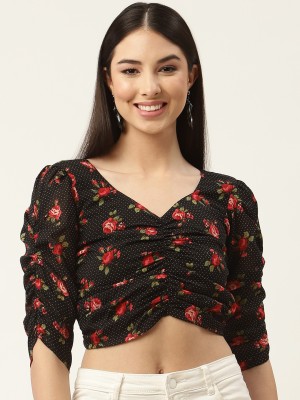 SLENOR Casual Floral Print Women Red, Black Top