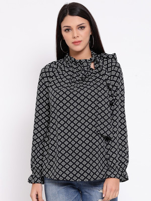OXOLLOXO Casual Full Sleeve Printed Women Black Top