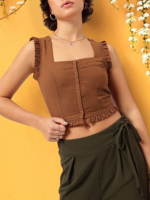 Dressberry Casual Self Design Women Brown Top