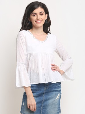 La Zoire Casual Solid Women White Top