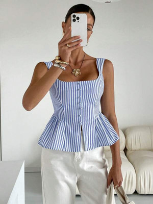 Burgstudio9 Party Striped Women Blue Top