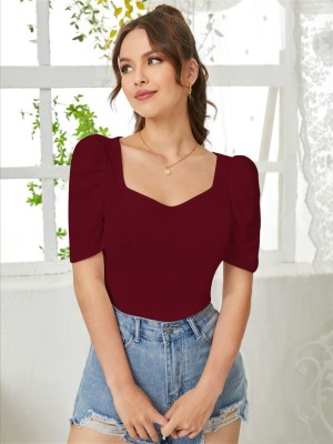 Maheshvi Casual Solid Women Maroon Top