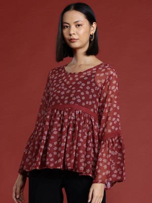 all about you Casual Printed Women Maroon Top