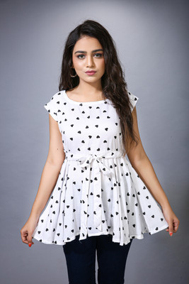 ZEVDO OUTFITS Casual Polka Print Women White Top