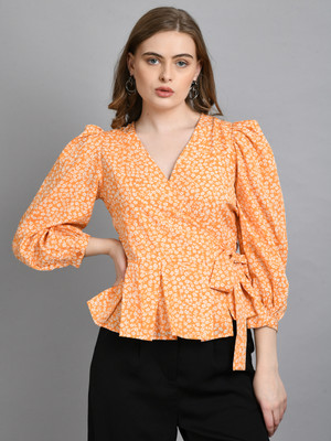 Raffaella Party Printed Women Orange Top