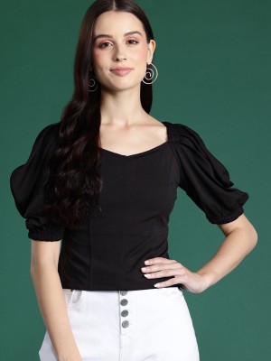 Dressberry Casual Self Design Women Black Top