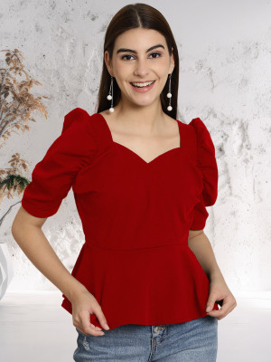 METRONAUT Casual Solid Women Red Top