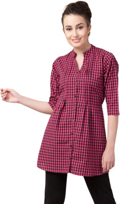 HouseOfCommon Casual Checkered Women Pink Top