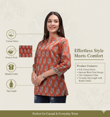 COZKE ENTERPRISE Casual Printed Women Orange Top