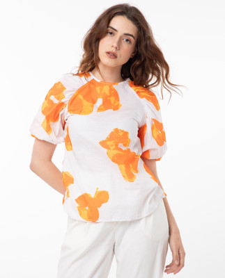 RAREISM Party Floral Print Women Orange Top