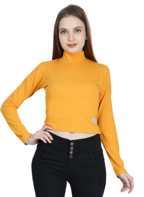 Flipshi Party Solid Women Yellow Top