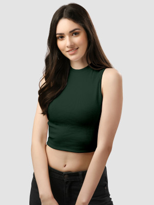 Berry Bird Casual Solid Women Dark Green Top