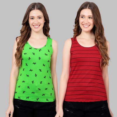 Ayvina Casual Printed Women Red, Black, Light Green Top