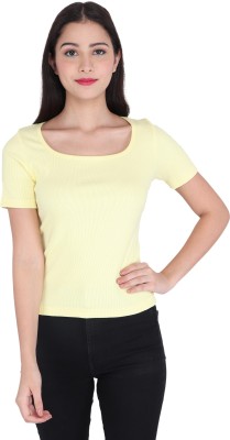 GENEALO Casual Solid Women Yellow Top