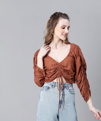 OXOLLOXO Casual Printed Women Brown Top