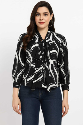 Jileba International Party Printed, Geometric Print Women White, Black Top