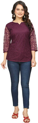 Manthan Creation Casual Self Design Women Purple Top
