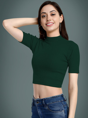 NAVYANKAA Casual Solid Women Dark Green Top