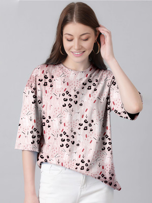 tulsi enterpries Printed Women Round Neck Multicolor T-Shirt