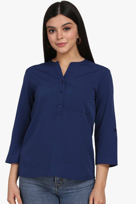ADRIANA Party Solid Women Blue Top