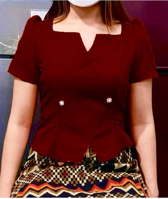DESTINYYAPPAREL Casual Solid Women Maroon Top
