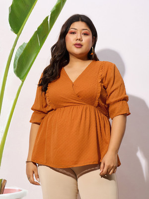 SASSAFRAS Curve Casual Self Design Women Brown Top