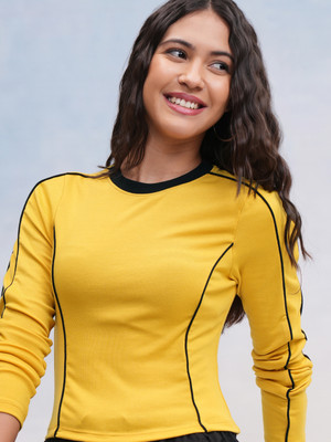 Tokyo Talkies Casual Solid Women Yellow Top