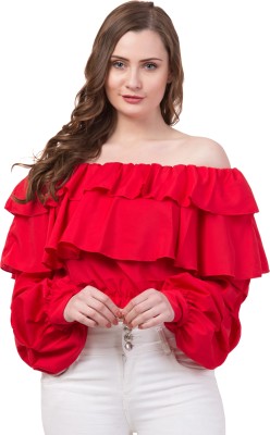 Ziya Fashion Casual Balloon Sleeve Solid Women Red Top