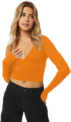 THEBLAZZEE Casual Solid Women Orange Top