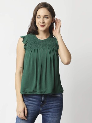 Pepe Jeans Casual Solid Women Green Top