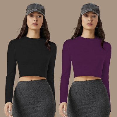 NAVYANKAA Casual Solid Women Purple Top