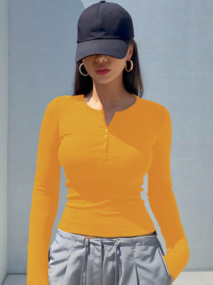 NAVYANKAA Casual Solid Women Yellow Top