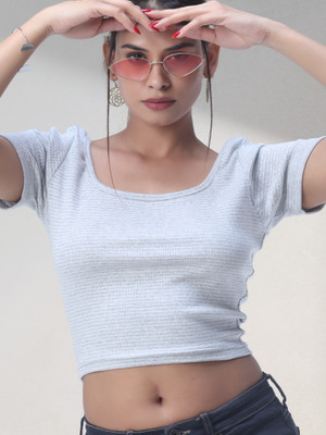 Sollobell Casual Self Design Women Grey Top