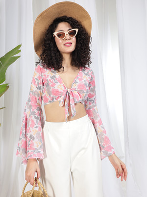 TANDUL Casual Printed Women White, Pink Top