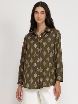 Pink Fort Casual Self Design Women Green Top