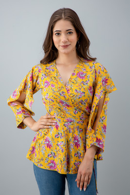 Fiorenza Party Printed Women Yellow Top