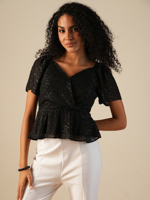 Globus Party Self Design Women Black Top