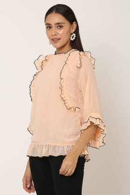 FAZONIX Casual Solid Women Orange Top