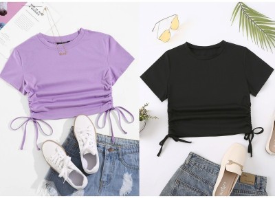 Lukonn Casual Solid Women Purple, Black Top