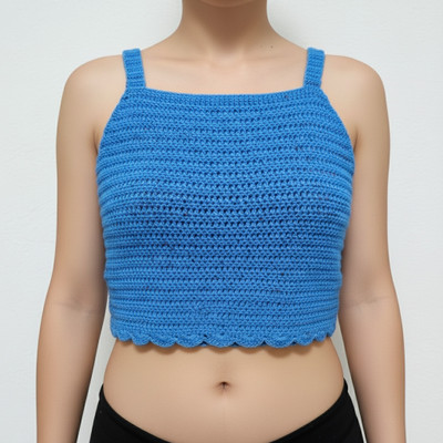 Deepa's knits and knots Casual Self Design Women Blue Top