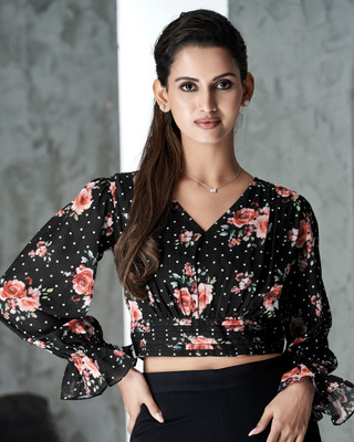 HouseOfCommon Beach Wear Printed Women Black Top