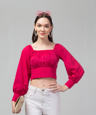 Kulfi Casual Solid Women Pink Top
