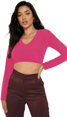 THE BLAZZE Casual Solid Women Pink Top