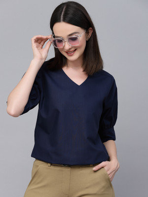 Style Quotient Casual Solid Women Blue Top