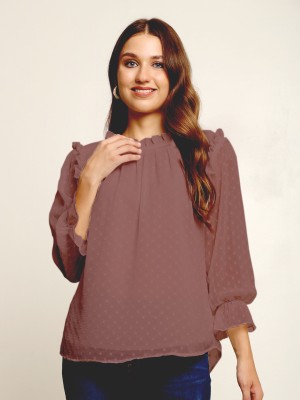 Prettify Casual Self Design Women Brown Top