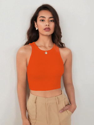 Toochki Casual Solid Women Orange Top