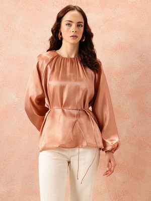 all about you Party Solid Women Brown Top